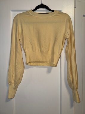Cropped Long-Sleeve Knit Top in Pale Yellow